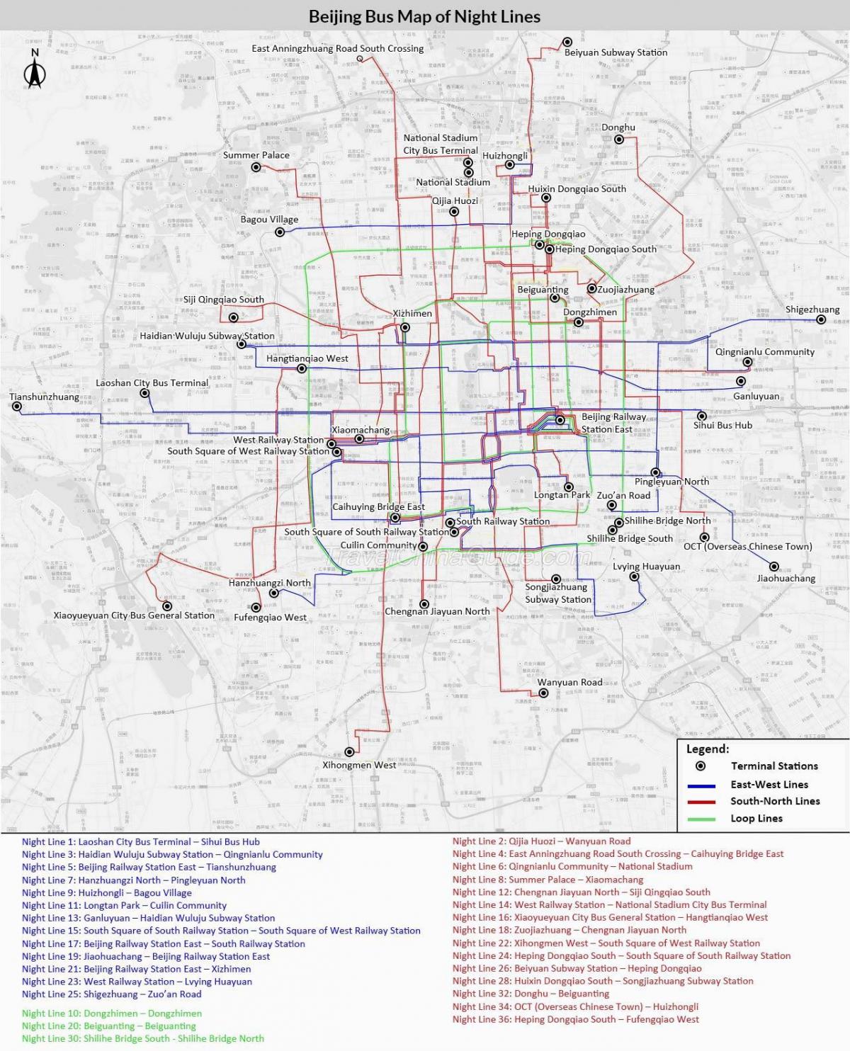 Pekingin bussi reittikartta