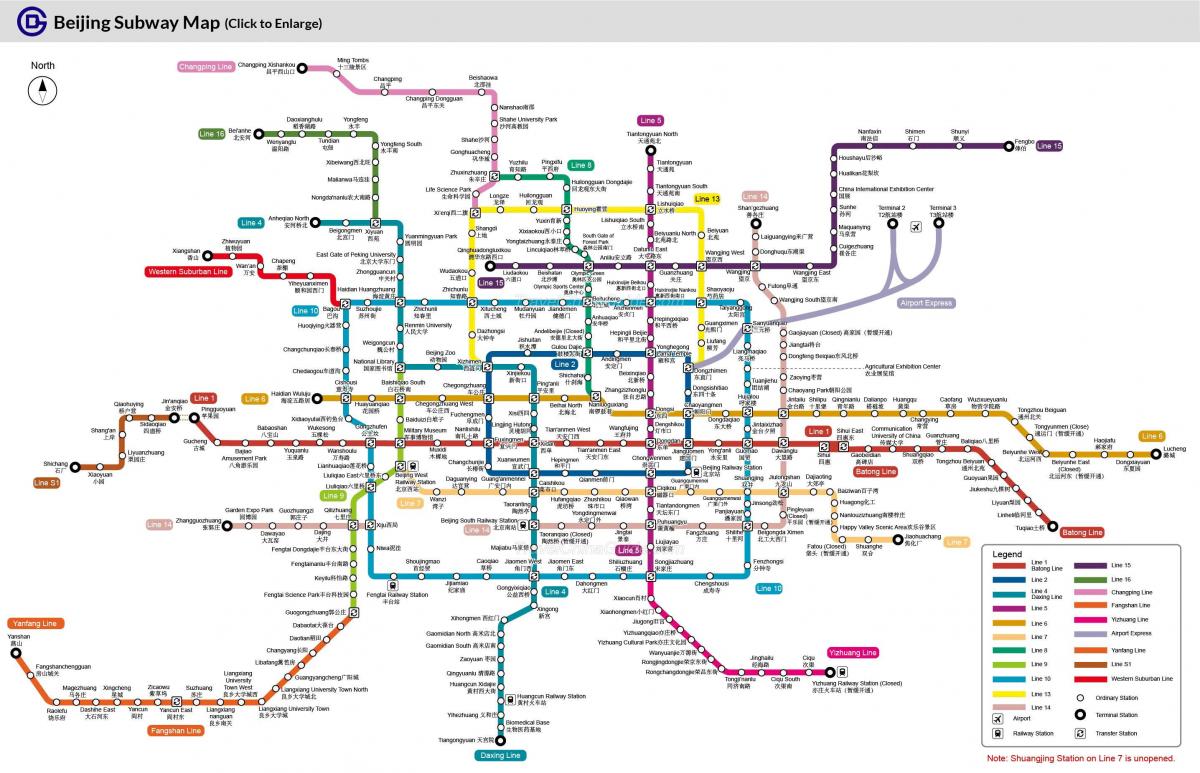Pekingin metro kartta 2016