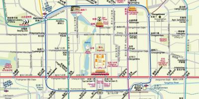 Kartta Pekingin metro kartta kanssa nähtävyyksiä
